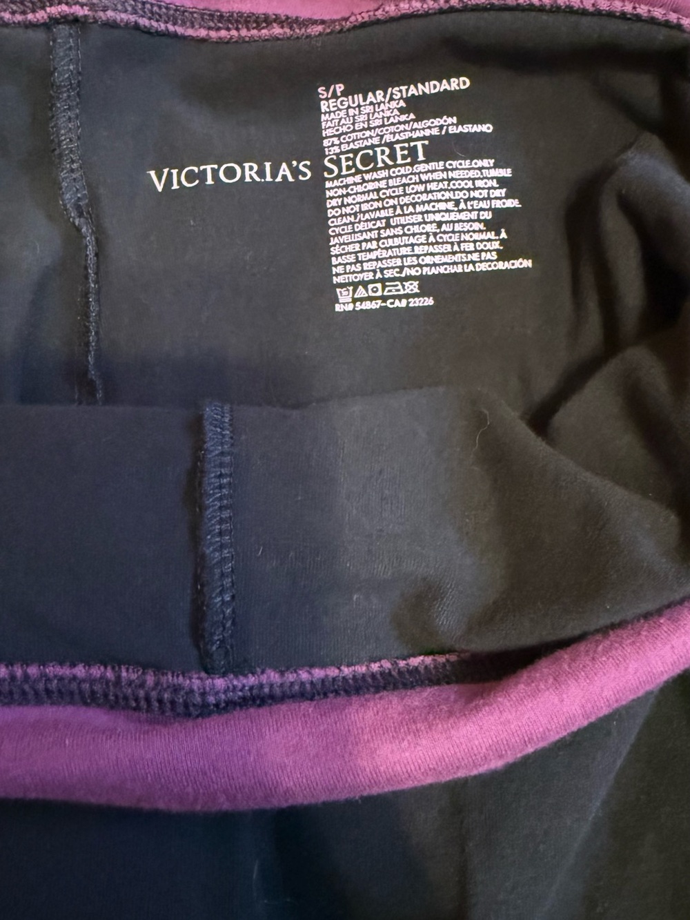 Victoria's Secret Black Leggings with Purple Waistband Accent - Picture 2 of 7